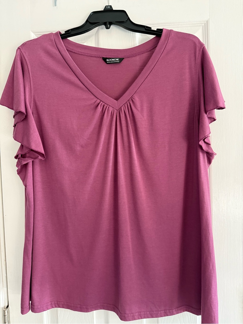 BloomChic Mauve V-Neck Short Sleeve Ruffle Top